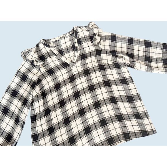 MARINE LAYER Jamie Ruffle Black and White Light Flannel Top Sz XL - Picture 3 of 8